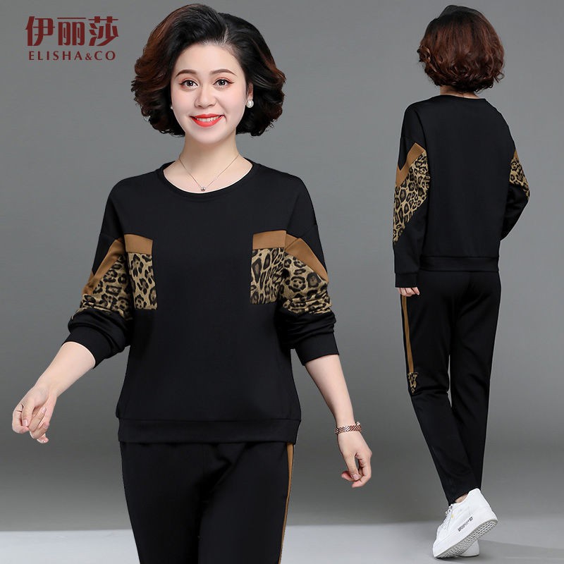 Trung niên và cao tuổi bà mẹ mùa xuân bộ đồ hai mảnh thời trang áo len phụ nữ Fat plus size thu béo