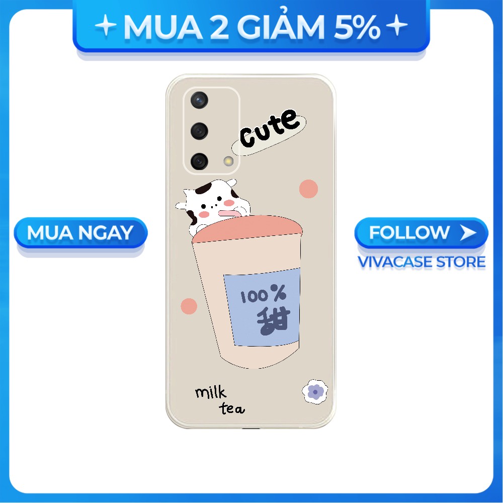 Ốp lưng OPPO A1K/A3S/A54/A94/F9/ ....dẻo cạnh vuông bảo vệ camera hình Milk Tea