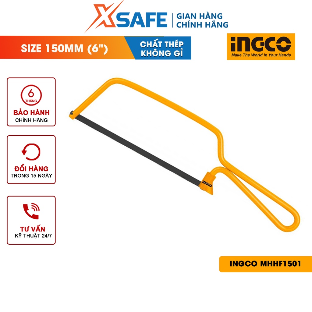 Khung cưa sắt mini INGCO MHHF1501 Cưa sắt cầm tay kích thước 150mm(6"), với 1 chiếc lưỡi cưa, cưa sắt nhỏ, cắt vật liệu