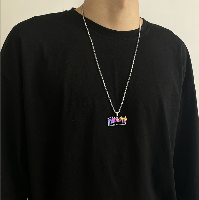 Dây Chuyền Thép Titan Không Gỉ 22732 Có Khắc Chữ Phong Cách Hip Hop