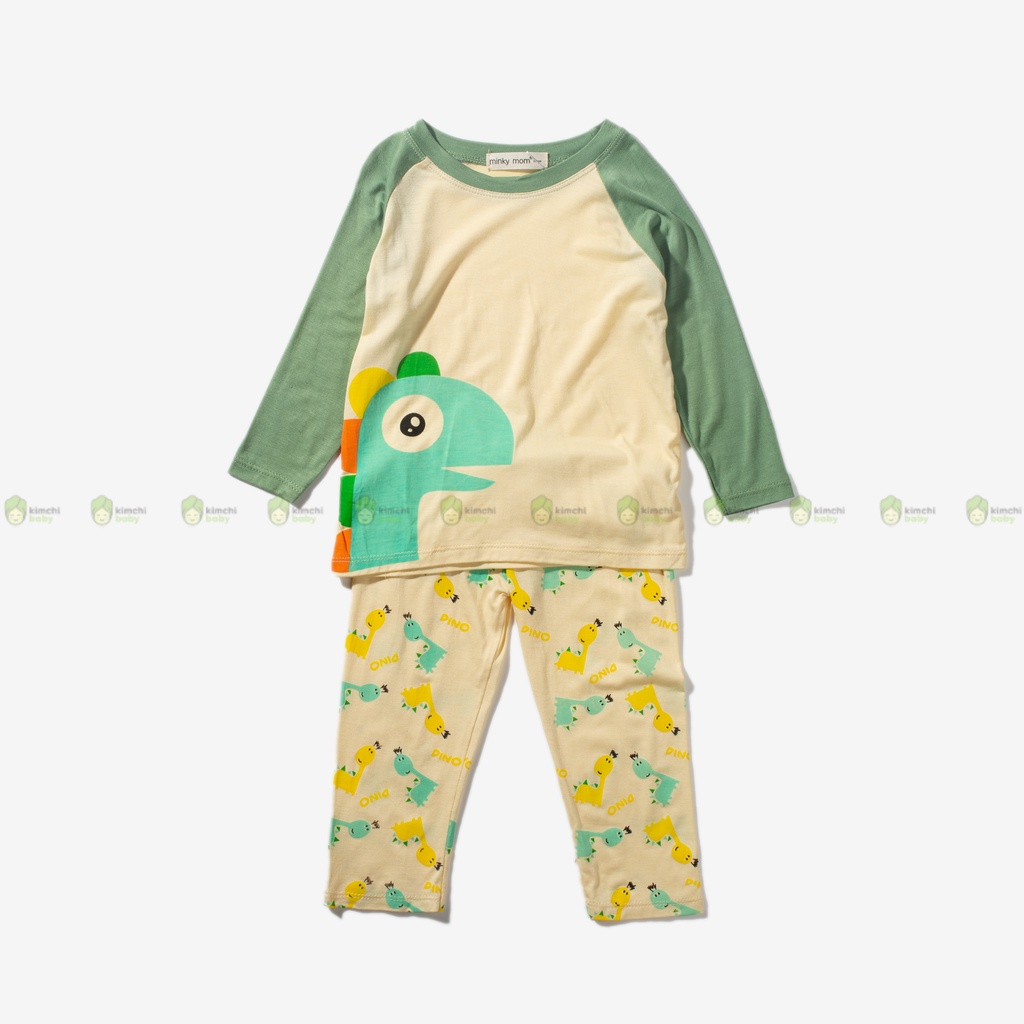 Bộ Dài Tay Cho Bé Trai, Bé Gái Vải Thun Lạnh Minky Mom Hoạ Tiết Hươu Vàng Giáp Lăng, Đồ Bộ Mặc Nhà Cho Bé MKMTD2230