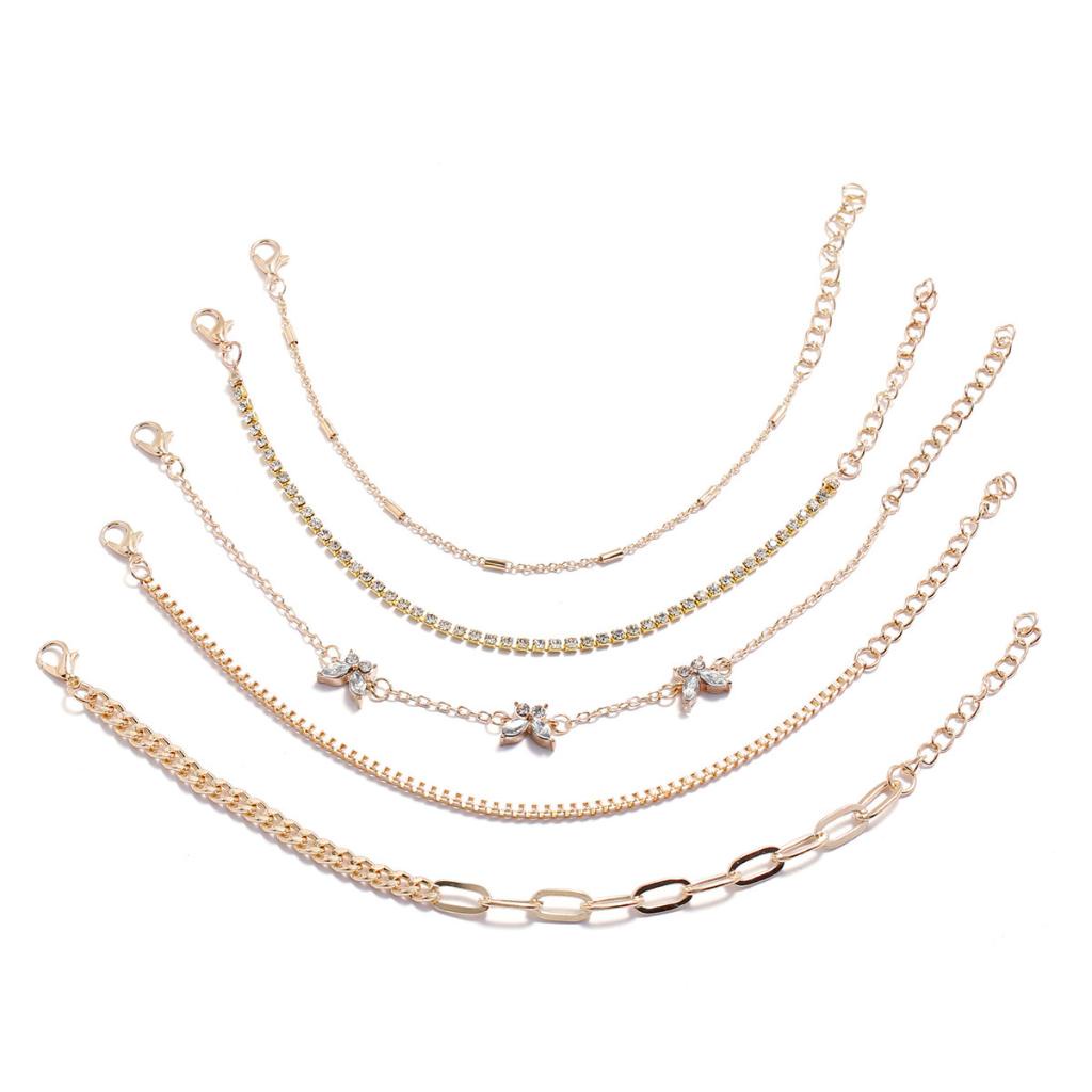 Set 5 Vòng Đeo Tay Nhiều Lớp Bằng Đồng Đính Đá Kim Cương Thời Trang Cho Nữ