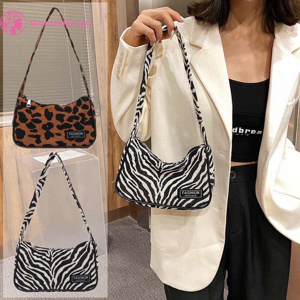 Túi xách tote đeo vai in họa tiết da báo / ngựa vằn phong cách retro | BigBuy360 - bigbuy360.vn