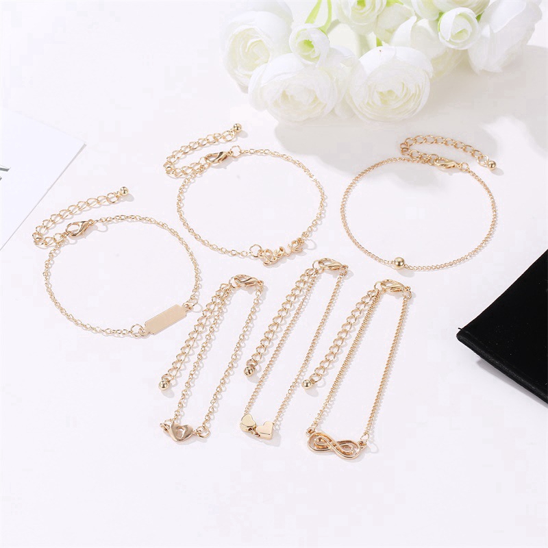 Set 6 vòng tay hình trái tím/ vô cực màu vàng kim thời trang cho nữ | BigBuy360 - bigbuy360.vn