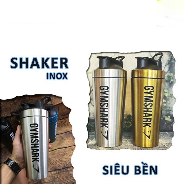 Bình Nước Tập GYM Shaker Inox Có Quai Xách Và Lò Xo Lắc Bột