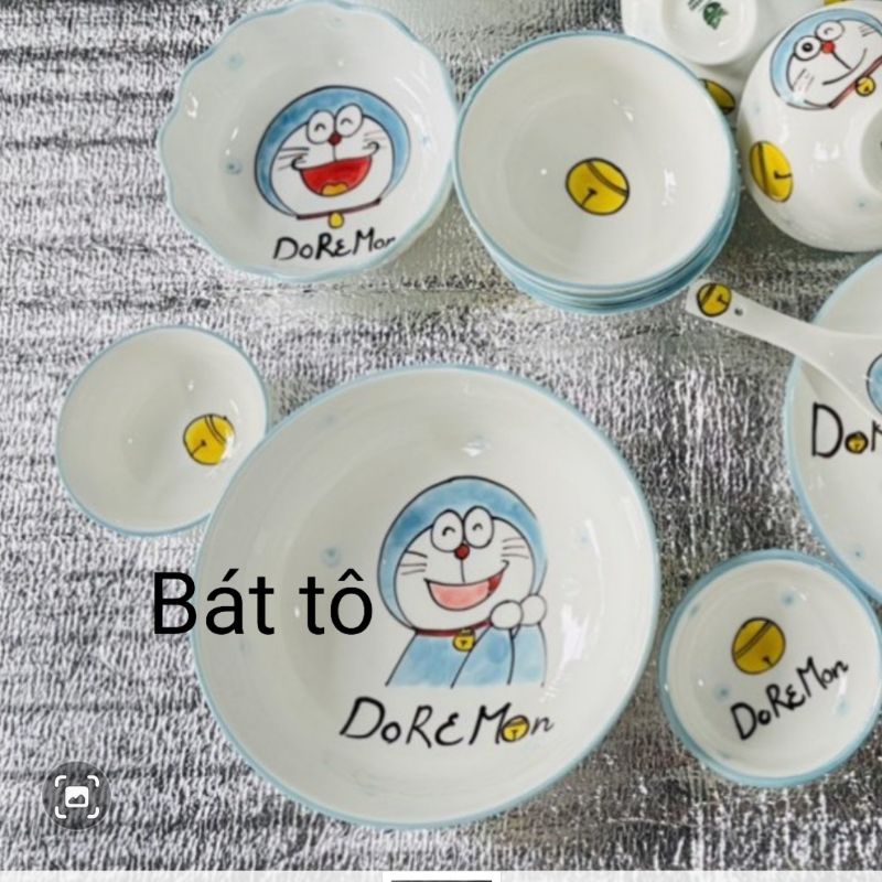 Bán lẻ bát đĩa vẽ hình chú mèo máy Doremon.Hàng sứ Bát Tràng.