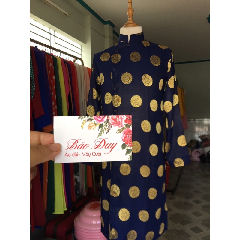 Áo dài nam khăn đóng THÁI TUẤN XỊN gấm đồng tiền đẹp