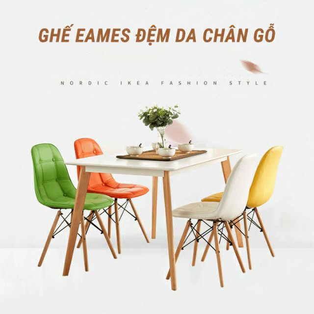 Ghế EAMES bọc da cao cấp chân gỗ tự nhiên ghế cafe văn phòng