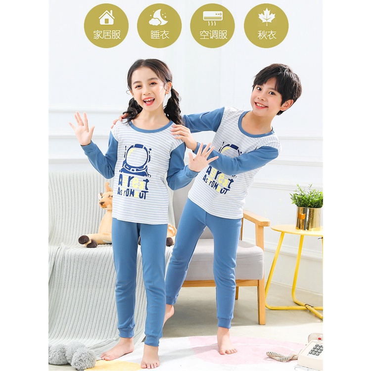 Bộ Đồ Ngủ Cotton Tay Dài 100-160cm Thời Trang Xuân Thu Cho Bé