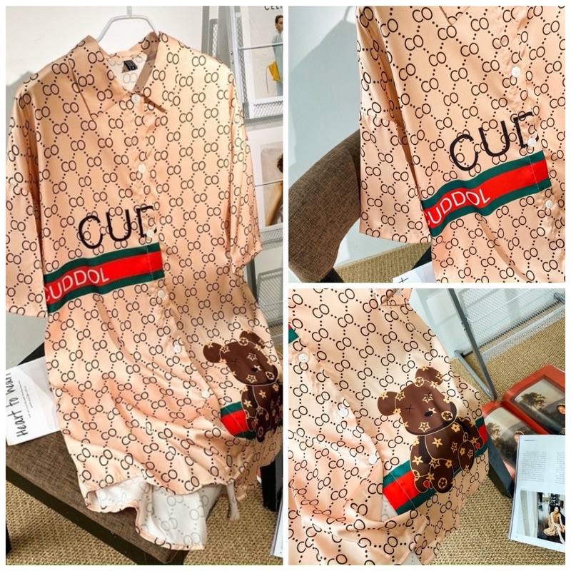 váy ngủ mặc nhà sơmi lụa Quảng Châu cao cấp chó cam