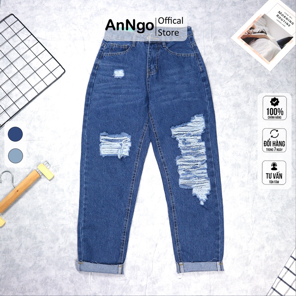 Quần jean baggy nữ rách gối cá tính AnNgo - AT170 A