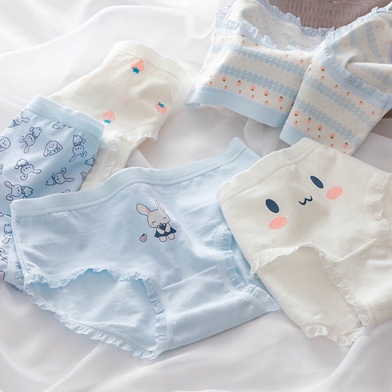 Quần Lót Nữ Cotton Thỏ - Dâu Tây Ngang Eo Thời Trang Dễ Thương 8015 nội y xanh hàng đẹp thấm hút mồ hôi