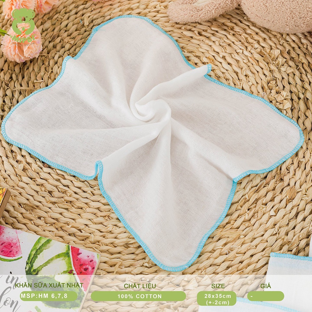 Set 10 khăn sữa 100% cotton cho bé Mipbi 28x35cm an toàn cho trẻ sơ sinh