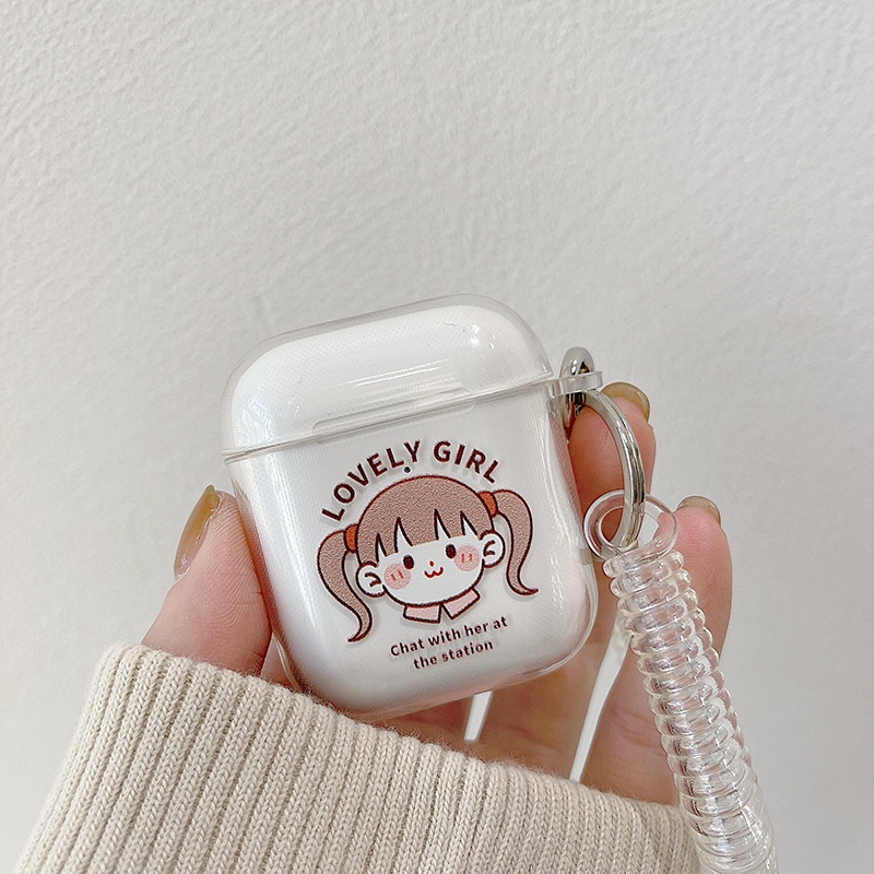 Vỏ Bảo Vệ Hộp Sạc Tai Nghe airpods 1 2 Pro 3rd Generation Pro 1/2 Trong Suốt Chống Sốc Họa Tiết Hoạt Hình Kèm Dây Đeo Kiểu Nhật Hàn