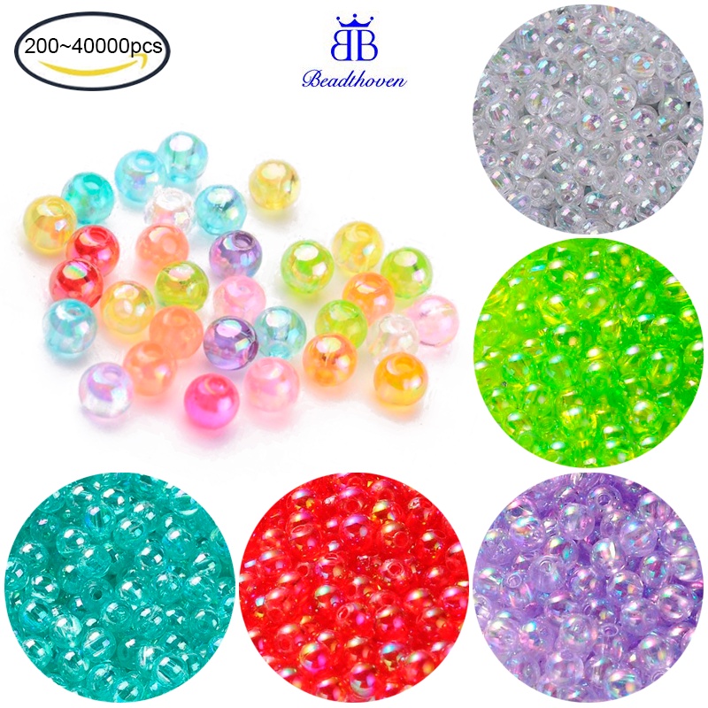 Bộ 200 Hạt Tròn Bằng Acrylic Trong Suốt Nhiều Màu Sắc 4Mm Lỗ 1.5Mm Trang Trí Diy
