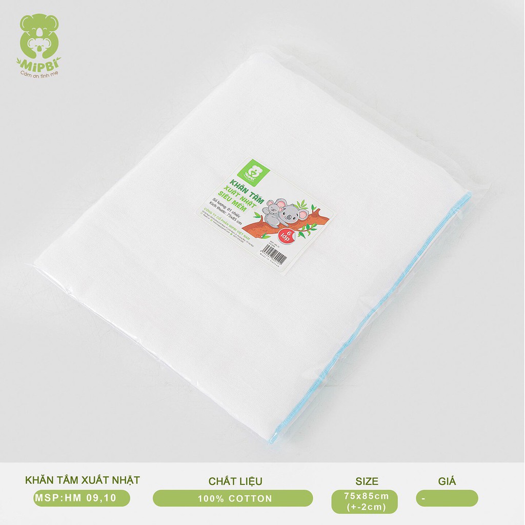 Khăn Tắm XUẤT NHẬT MIPBI - 100% COTTON - An Toàn Cho Bé - Kích Thước 75*75cm