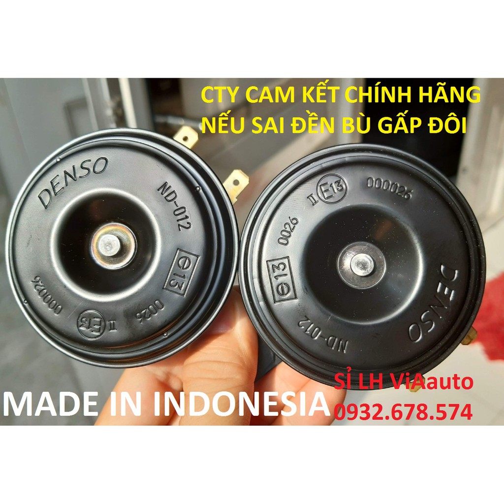 CẶP Kèn Dĩa Ô TÔ ,XE MÁY ...TẶNG KÈM TẶNG KÈM 2 JACK + 2 PÁT, 12v - DENSO MADE IN Indonesia
