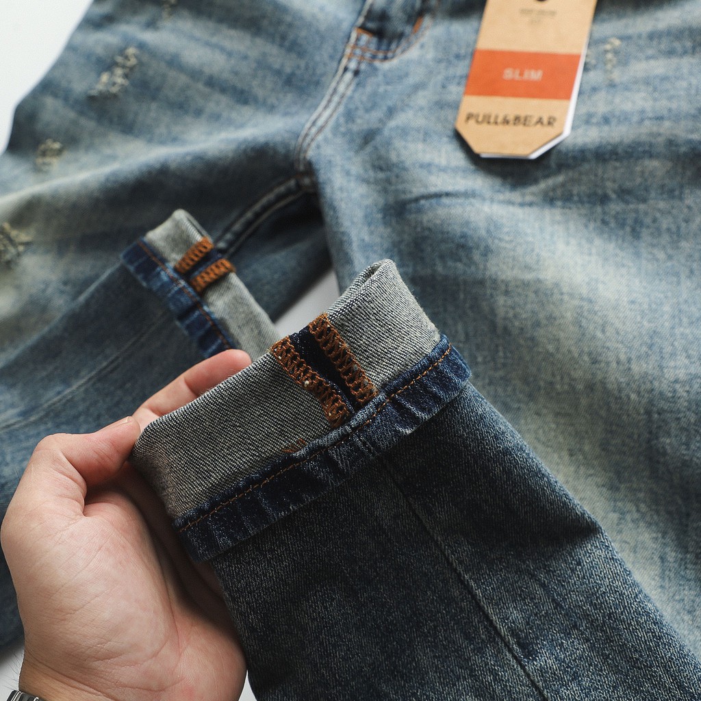 Quần Jean nam PB xanh dơ rách 499 (Form Slimfit,chất vải co dãn,ống quần 15-18cm) | BigBuy360 - bigbuy360.vn