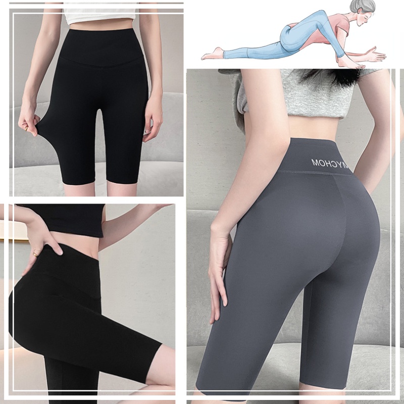 Quần đùi lụa băng năm điểm / quần yoga thun mỏng bó sát / quần thể dục mặc ngoài của phụ nữ / xà cạp bên trong in hình da cá mập