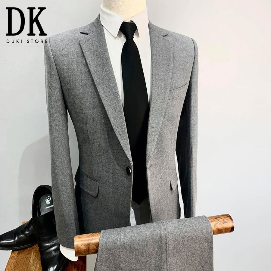 Bộ vest nam 1 cúc Hàn Quốc màu ghi xám đẹp DKA0045 - DUKI STORE