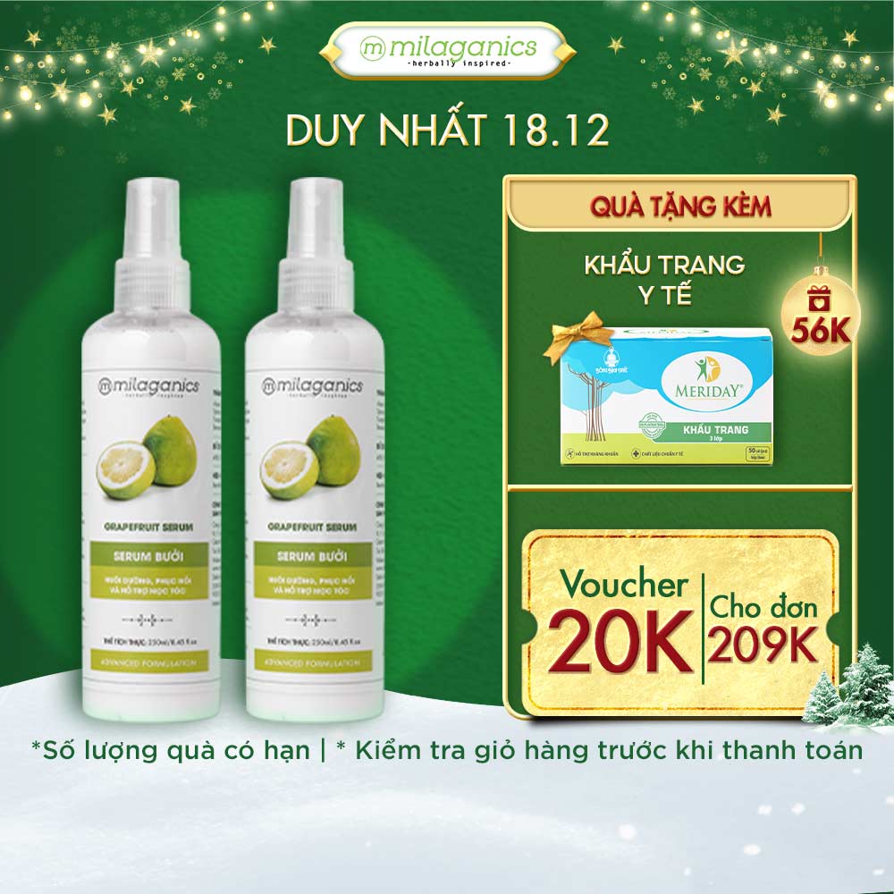 Combo 2 Serum bưởi MILAGANICS kích thích mọc tóc, giảm gãy rụng 250ml/chai