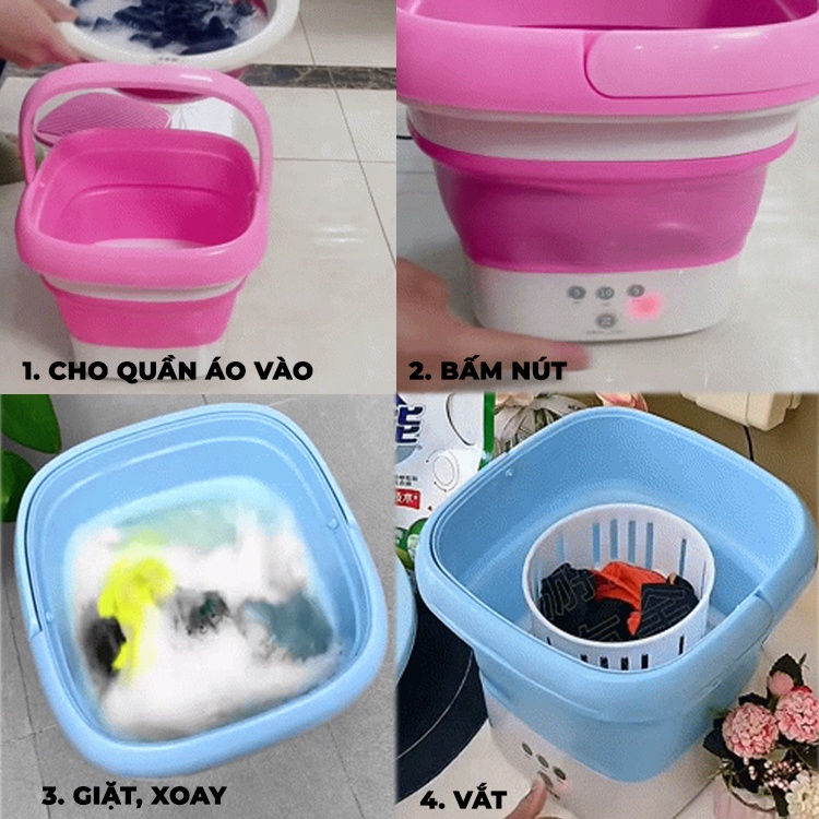 Máy giặt gấp gọn di động, KHỬ KHUẨN đa năng - sấy quần áo -  Bảo vệ da tay - Có thể mang theo du lịch