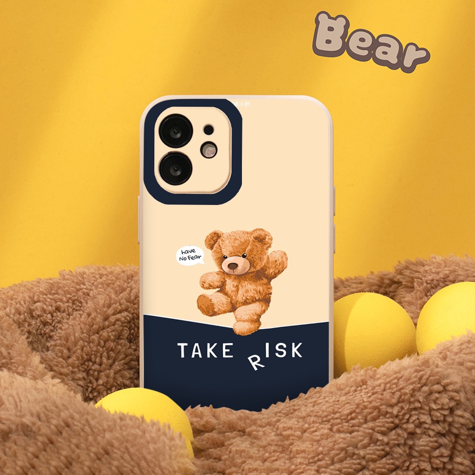Ốp lưng Iphone Gấu Take Risk no fear ốp iphone cạnh vuông 6s/6plus/7plus/8plus/x/xsmax/11/12/13/pro/max/promax