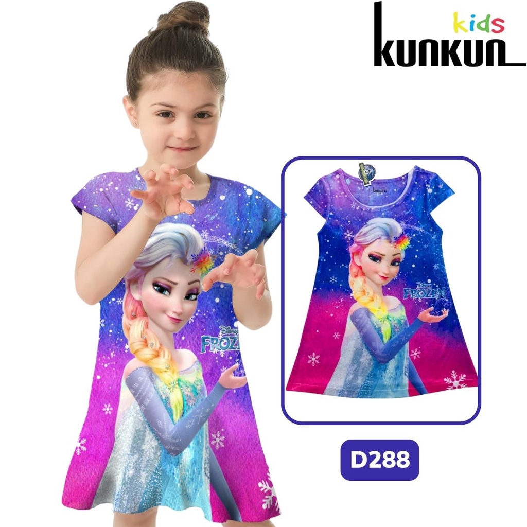 Váy bé gái thun lạnh in 3d công chúa elsa Kunkun Kid D433