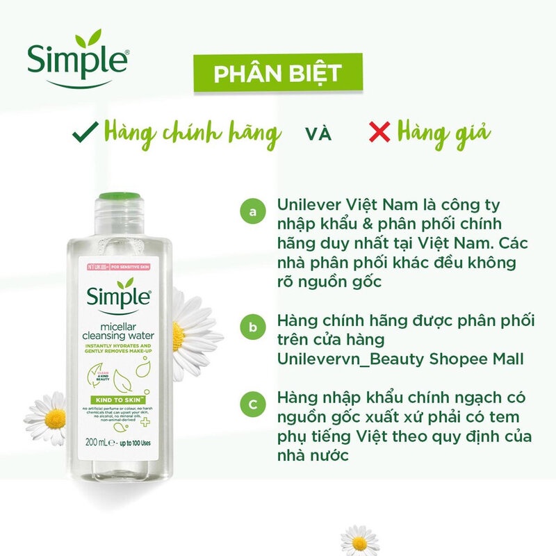 Nước Tẩy Trang Simple Kind To Skin Micellar Cleansing Water 200ml