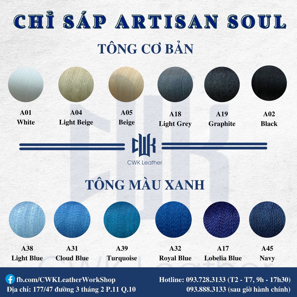 Chỉ sáp 0.45mm và 0.55mm may đồ da handmade thắt vòng tay macrame Artisan Soul