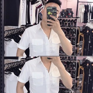 Sơ mi ngắn tay nam_ Áo sơ mi cộc tay Trắng 2 túi ngực CAO CẤP