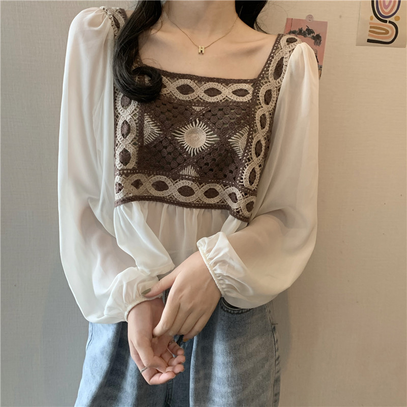 Áo voan SUXI tay dài cổ vuông thời trang dành cho nữ