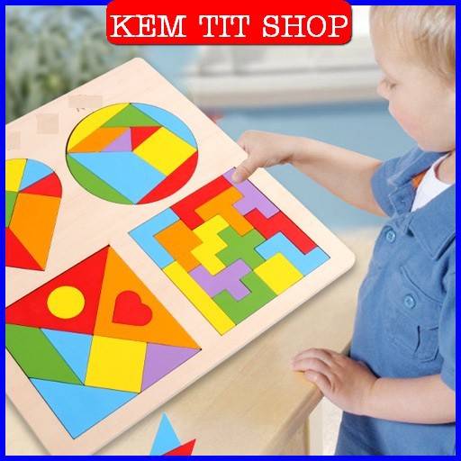 Bộ Xếp Hình Gỗ [FREE SHIP] Ghép Gỗ 4 Hình Montessori