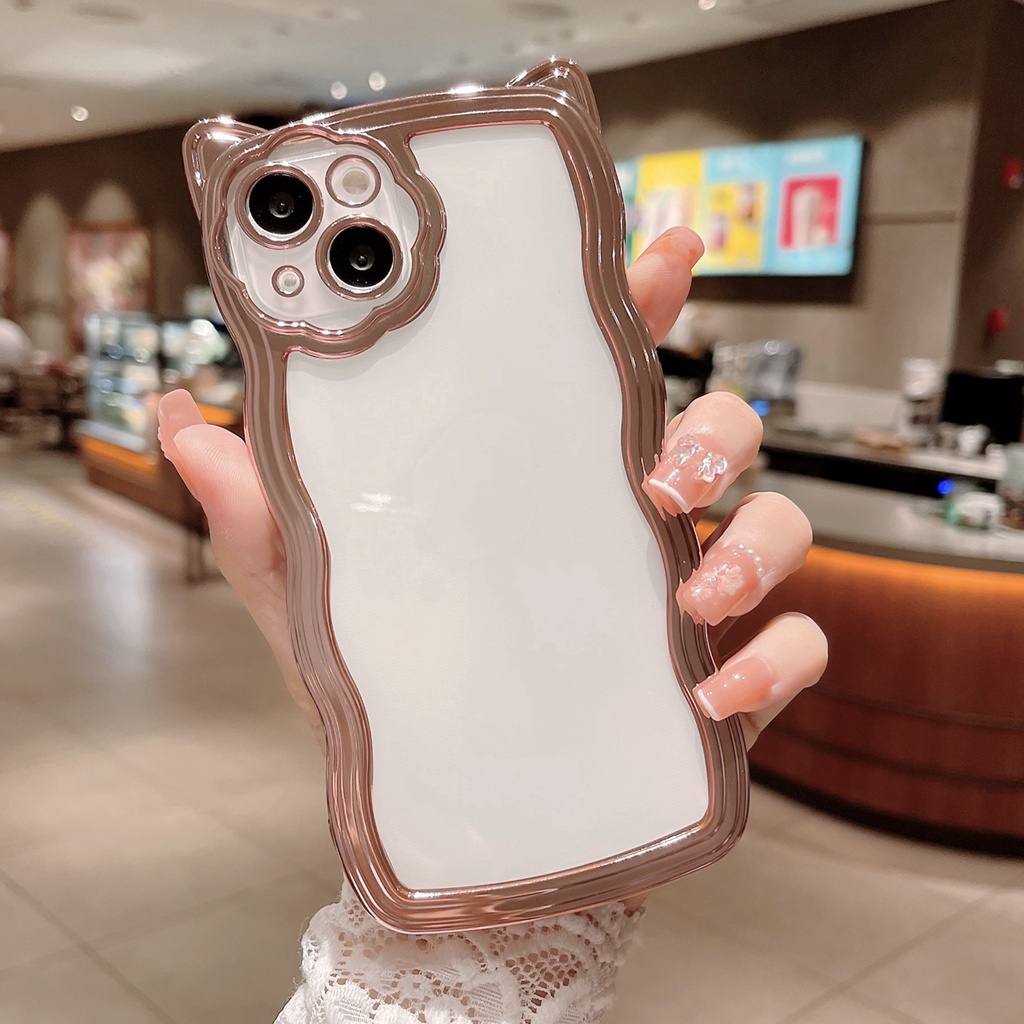 Ốp Điện Thoại Mềm Trong Suốt Chống Sốc Mạ Màu Họa Tiết Tai Mèo 6D Dễ Thương Cho IPhone 13 12 11 Pro MAX 12 Pro 13 Pro XS MAX XR X