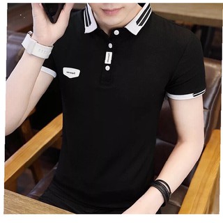 Áo Thun Nam Tay Ngắn Cổ Bẻ Cotton PHONG CÁCH HÀN QUỐC Đen logo supman Bosi