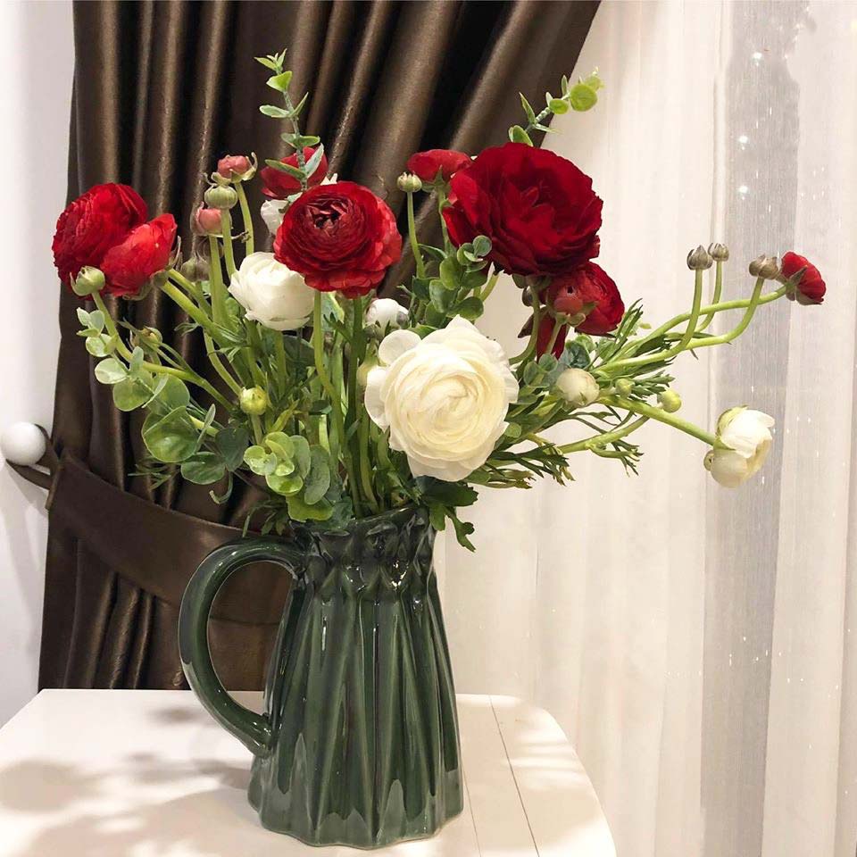 Lọ hoa gốm sứ Bát Tràng dáng quai sữa cao 22 cm màu xanh - Bình cắm hoa trang trí decor phòng khách, bàn làm việc đẹp