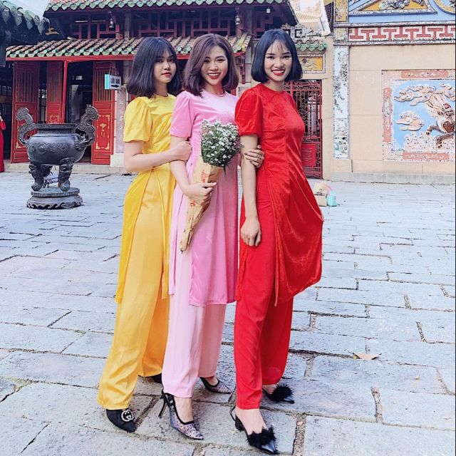 Áo dài nhung cách tân 3 màu mặc team cực xinh xắn