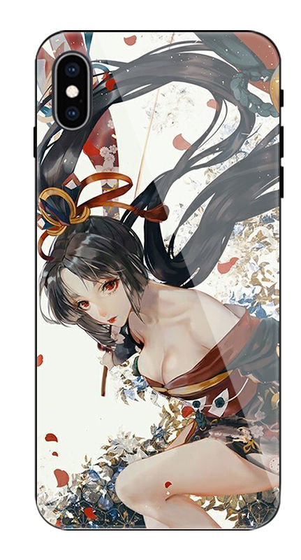 Square Silicon Tempered Glass Phone Case For iPhone X XR XS Max 6s Plus Mobile Iphone Case Onmyoji Animation Peripherals Anti-drop Shockproof Soft Back Cover Tide Accessories Casing