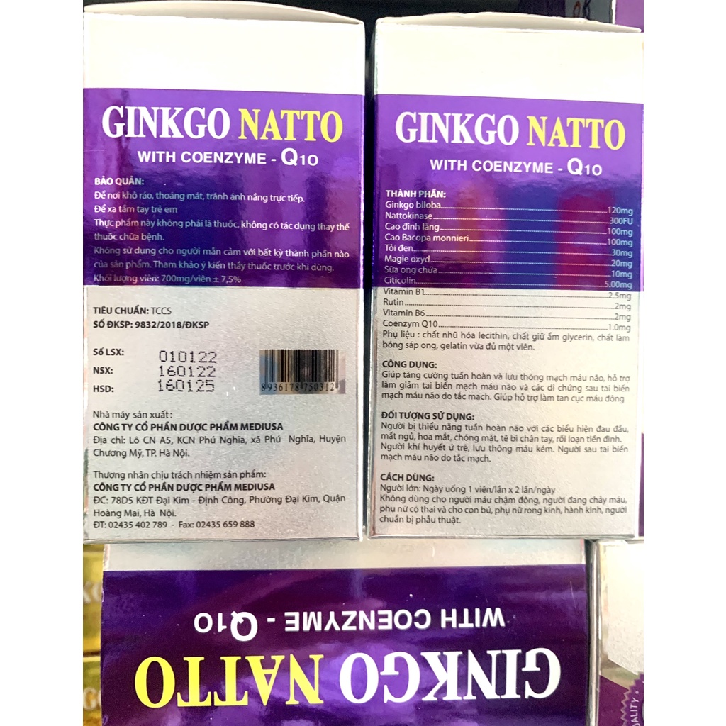 Bổ não GINGO NATTO coenzym Q10 tím:bổ não,tăng cường lưu thông tuần hoàn máu
