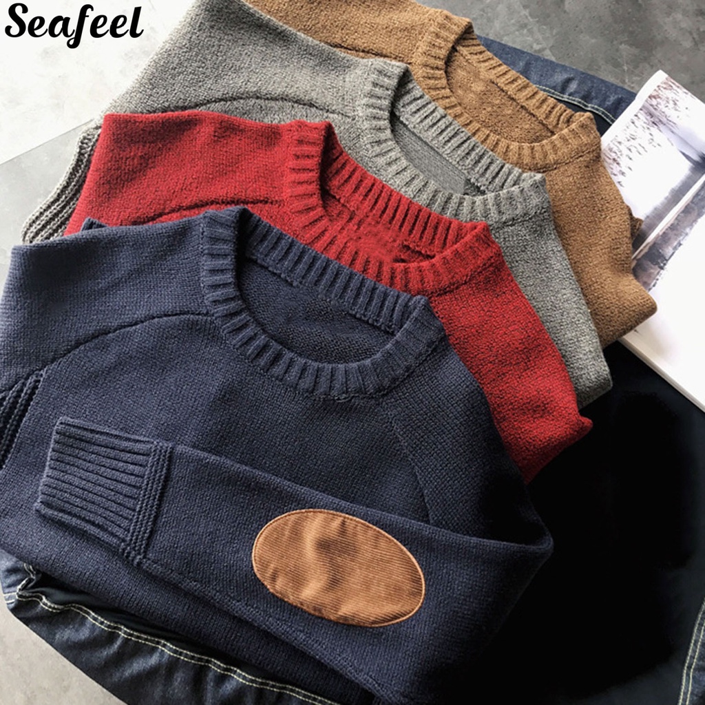 Áo sweater dệt kim cổ thuyền dáng rộng giữ ấm mùa đông cho nam