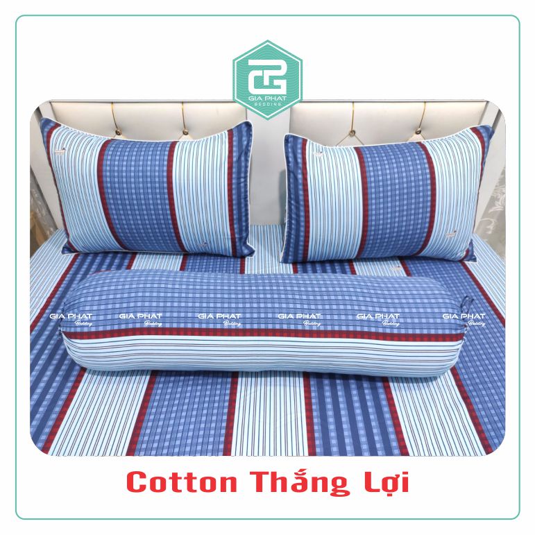 Bộ ga gối Thắng Lợi {4 món}100% Cotton chuẩn logo họa tiết Sọc Chấm