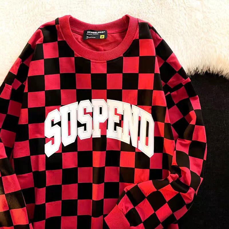 Áo nỉ nữ kẻ caro cổ điển Kẻ sọc Hip Hop Đồ đôi