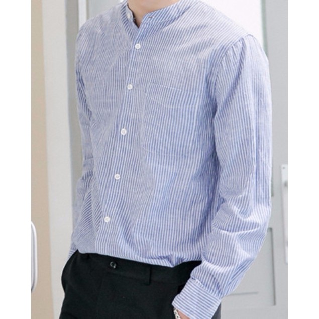 Áo sơ mi nam cổ tàu dài tay màu đen | BigBuy360 - bigbuy360.vn