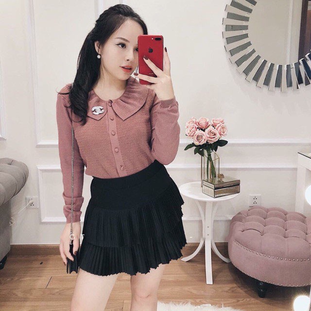 Chân váy 2 tầng dập ly vải tuyết mưa năng động, trẻ trung