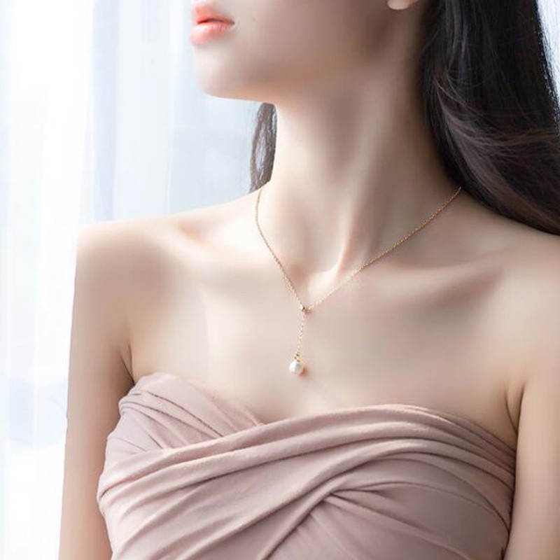 Vòng cổ Dáng Dài Đính Ngọc Trai Đơn Giản Thanh Lịch Thời Trang