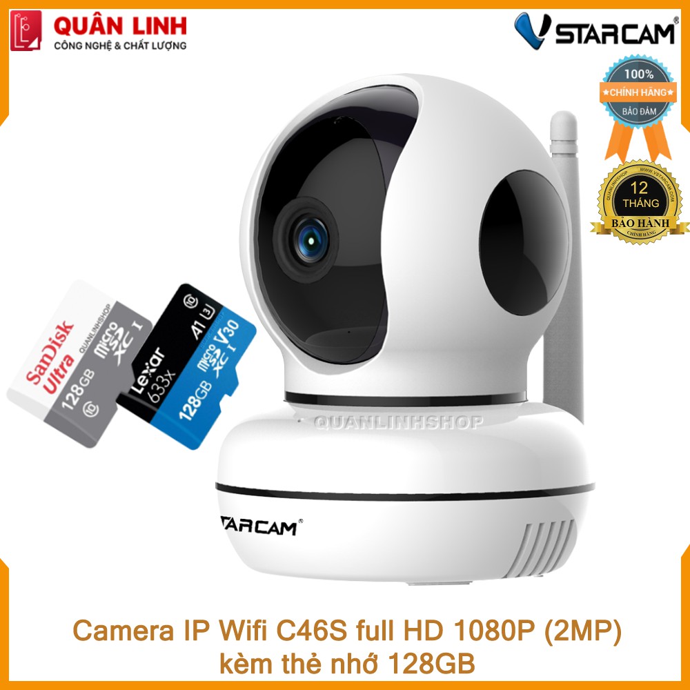 Camera giám sát IP Wifi hồng ngoại ban đêm Vstarcam C46S Full HD 1080P 2MP kèm thẻ 128GB