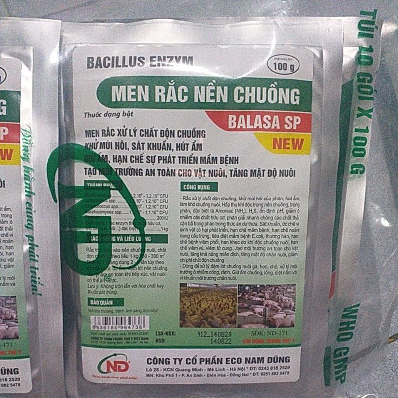 2 gói men rắc nền chuồng balasa 100g thú y, thú cưng chó mèo lợn gà vịt ngan, chim rắc trực tiếp vào phân, khử mùi hôi