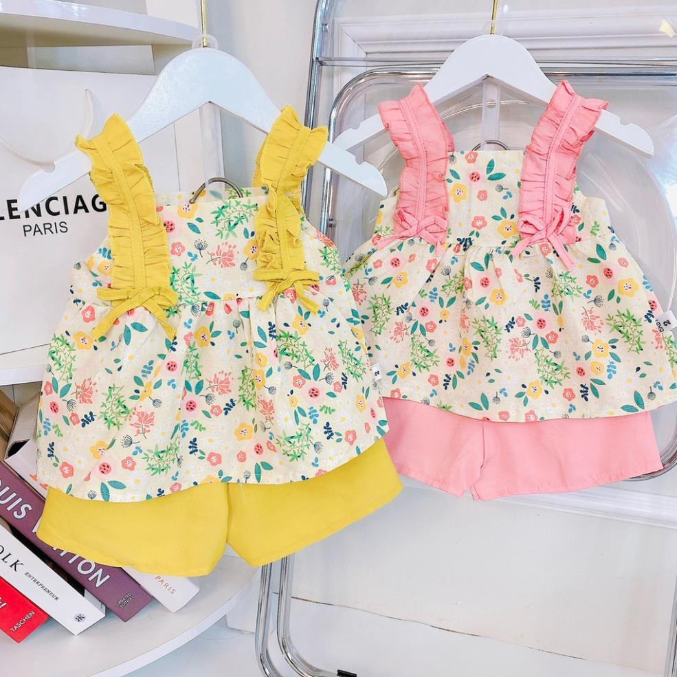 Đồ bộ bé gái 8 đến 18 kg quần áo họa tiết hoa nhí viền - bộ quần áo trẻ em xinh xắn