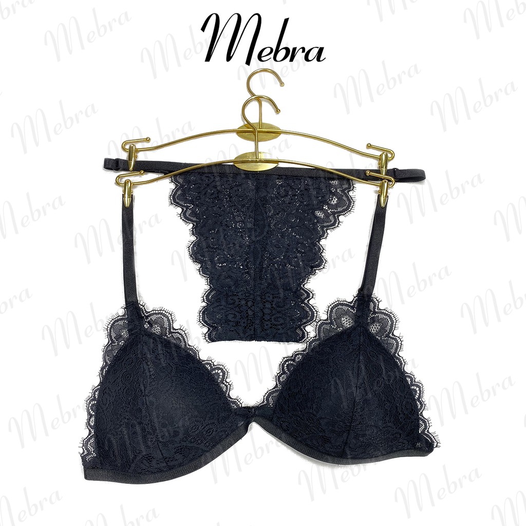 Set đồ lót bralette ren hoa đen lông mi, thiết kế không gọng mút mỏng sexy quyến rũ _ MD011T