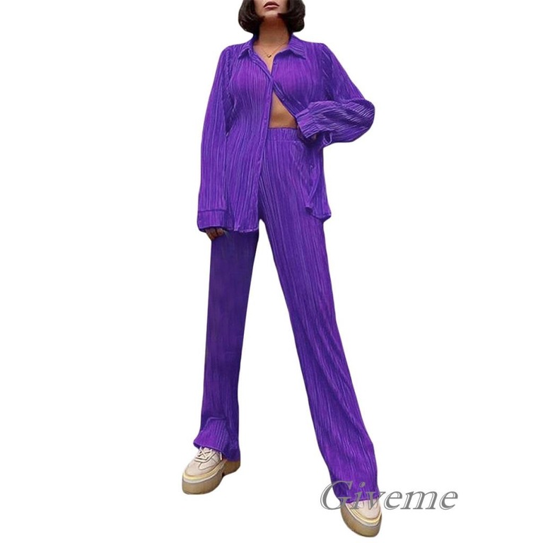 Set Đồ Nữ 2 Món Áo Sơ Mi Tay Dài Cài Nút Kèm Quần Dài Thời Trang